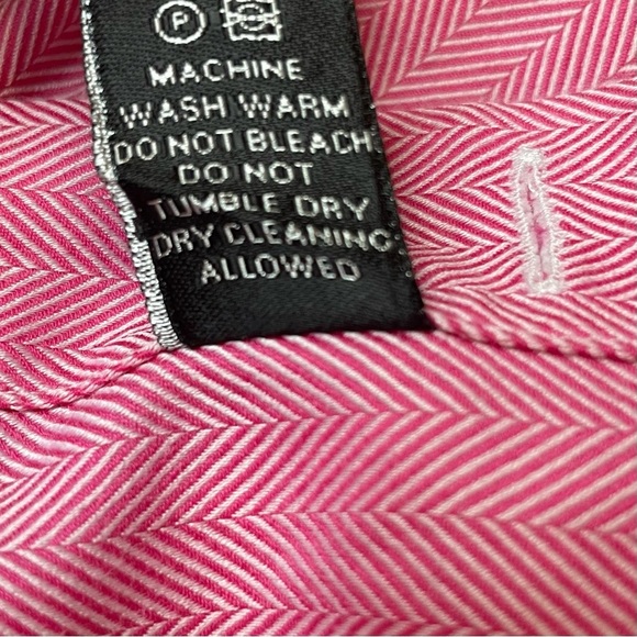Holt Renfrew Raspberry White Herringbone 100% Cotton Made in Italy Sport Shirt - Picture 8 of 11
